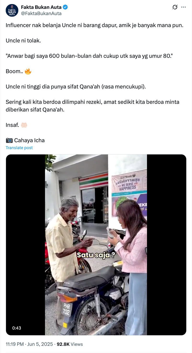 Pak Cik Tolak Duit Influencer